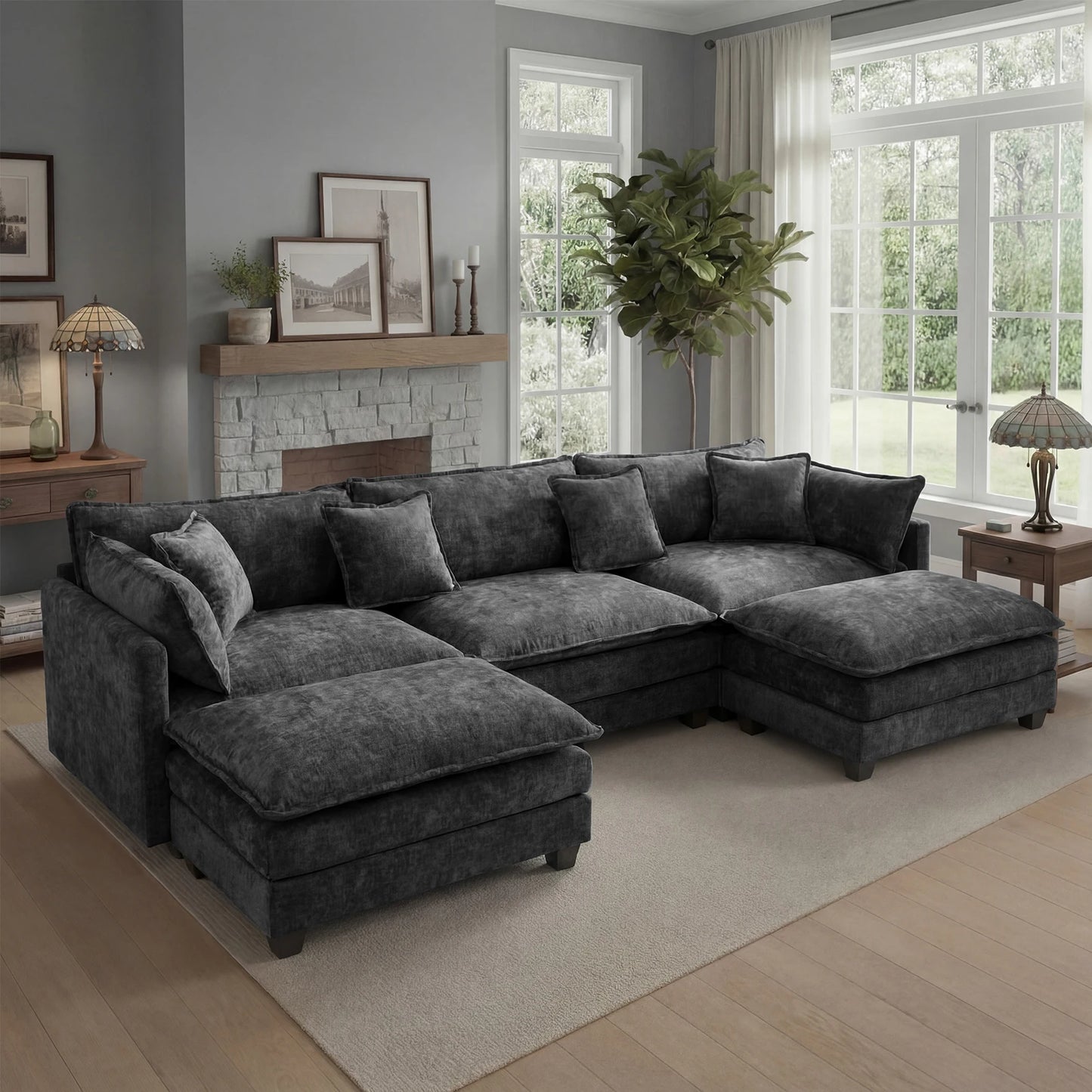 Modular Sectional Sofa With Ottoman And Solid Wood Frame