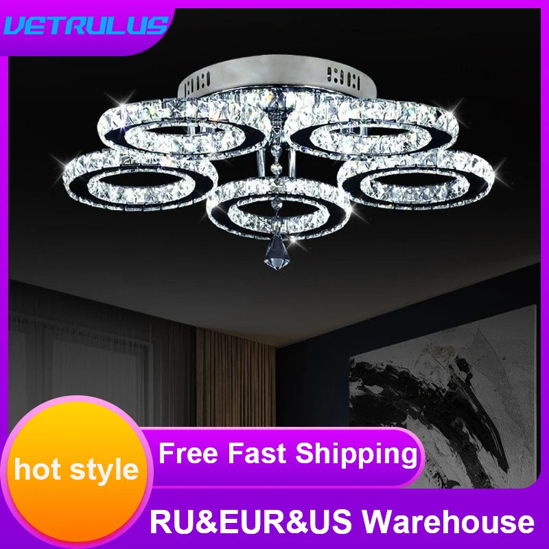 VETRULUS Modern K9 Crystal LED Ceiling Chandelier Living Room